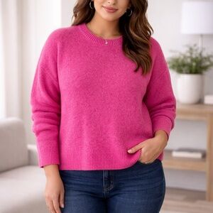 DKNY Jeans Festive Pink Sweater Small NWT Drop Shoulder Knit